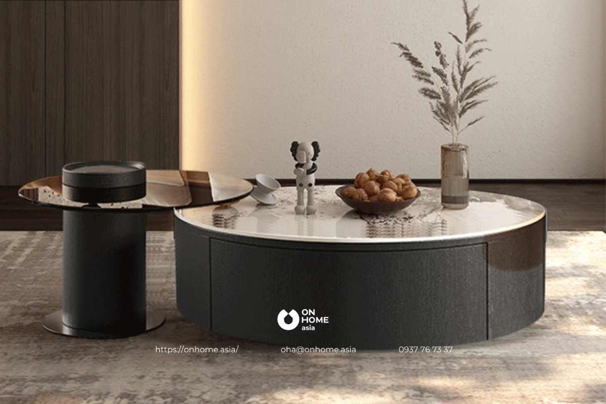 Bàn trà tròn màu đen đẹp