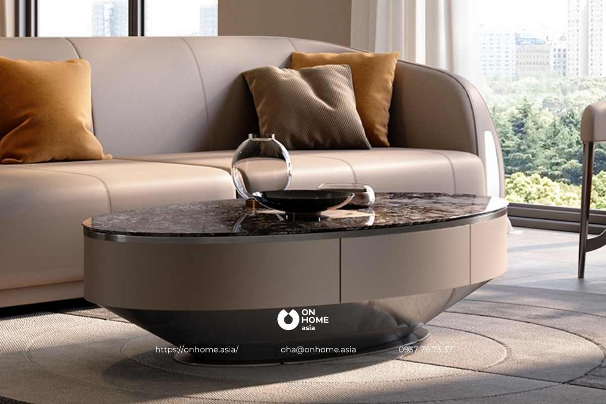 Bàn trà hình bầu dục thiết kế lạ mắt