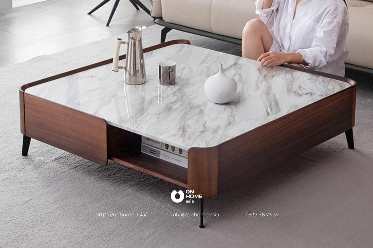 Bàn trà hình vuông với ngăn lưu trữ rộng lớn