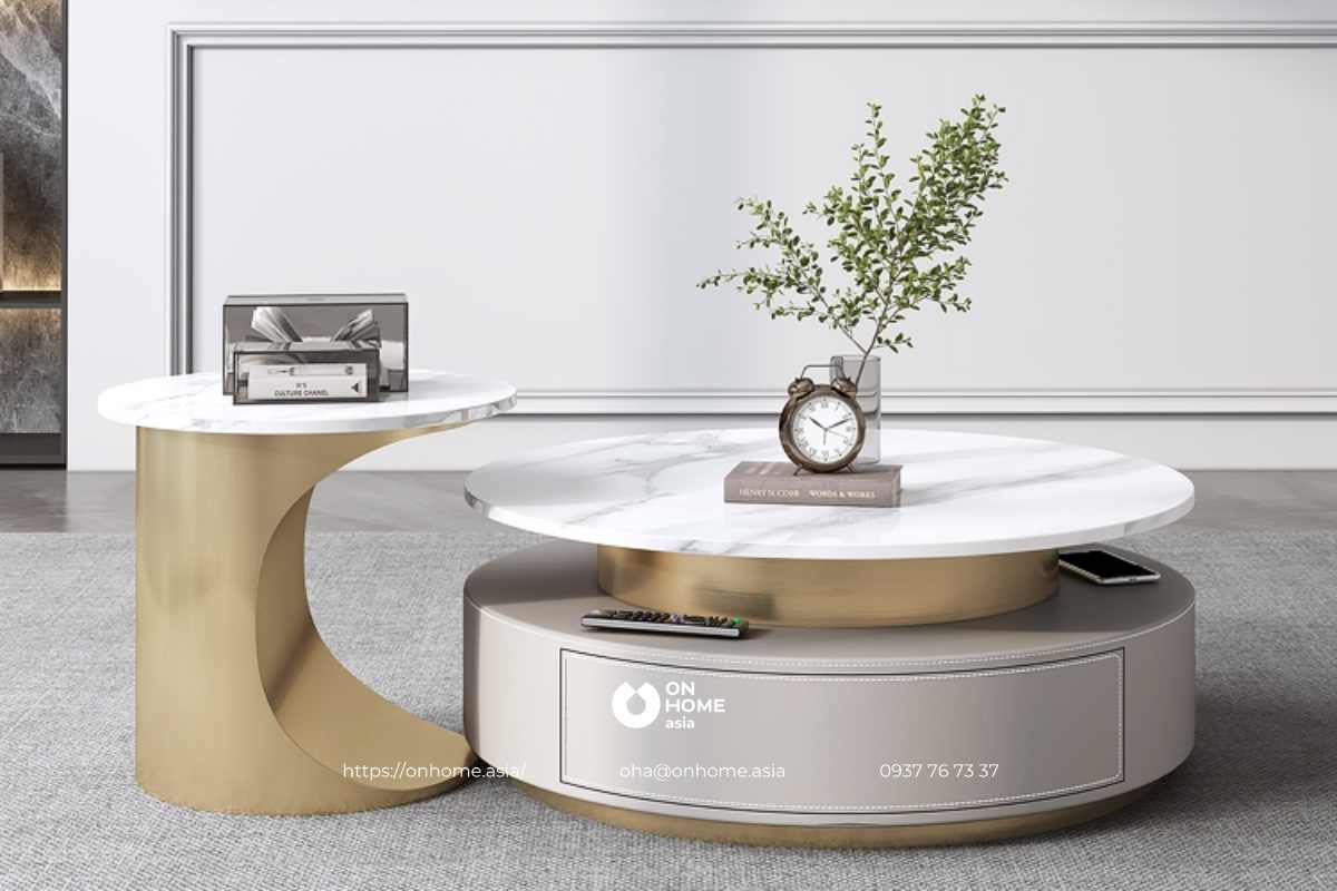 Bàn sofa khung sắt mặt đá thiết kế sang trọng