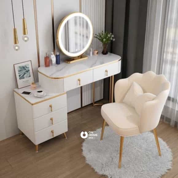 Bàn trang điểm hiện đại tươi sáng.
