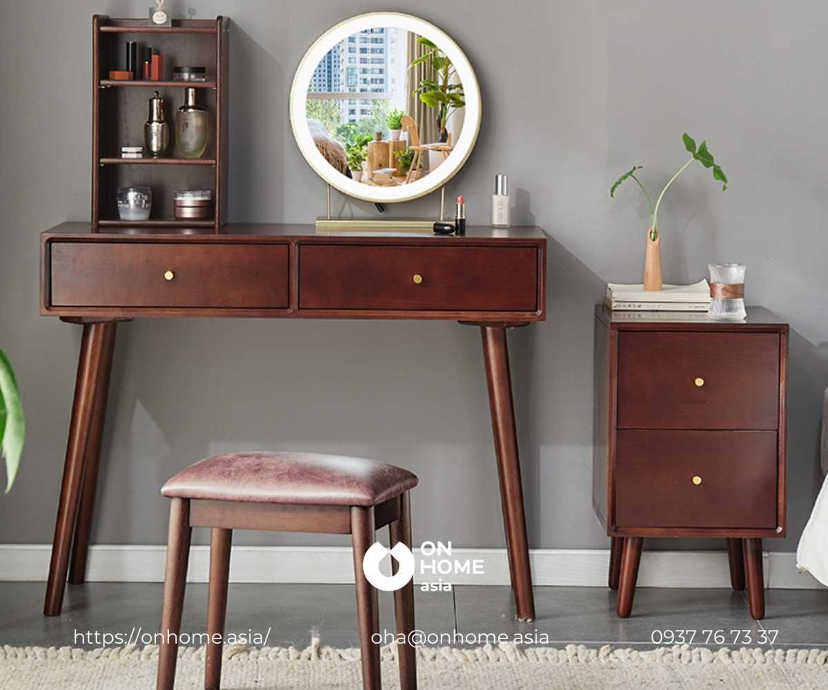 Bàn trang điểm gỗ Óc Chó nhỏ gọn, hiện đại
