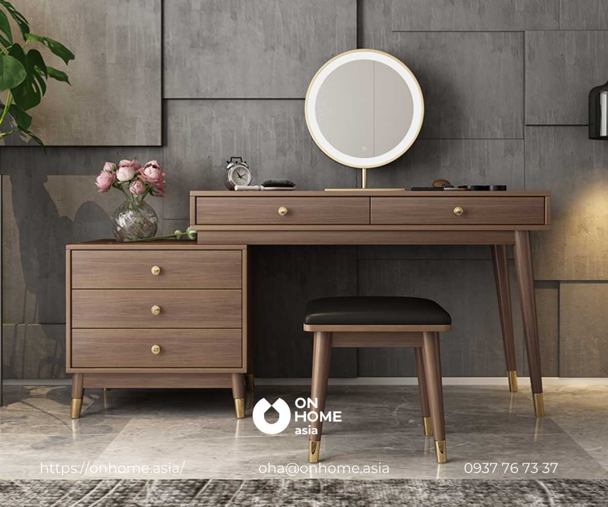 Bàn trang điểm gỗ Óc Chó 1m1 thiết kế hiện đại