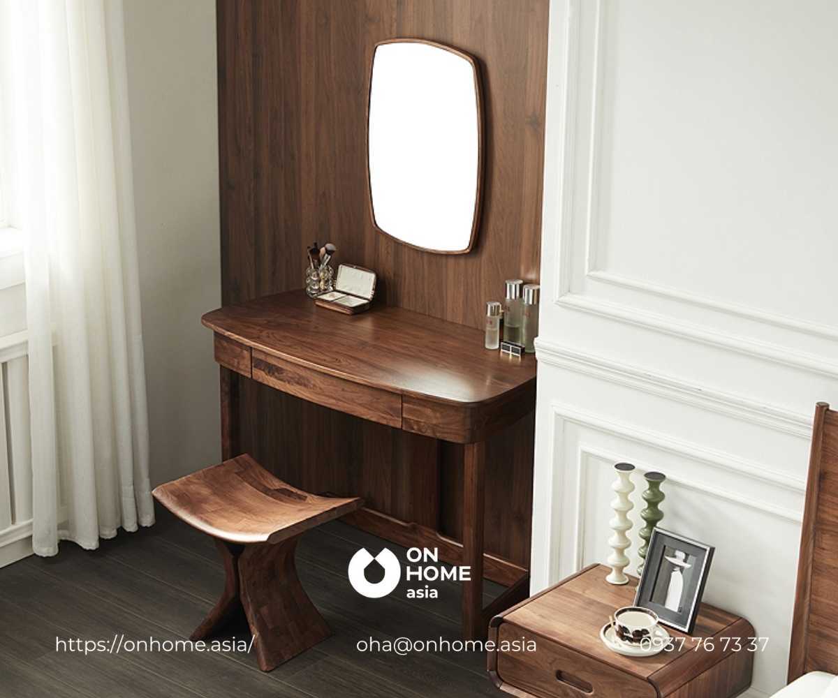 Bàn trang điểm gắn tường bằng gỗ Óc Chó