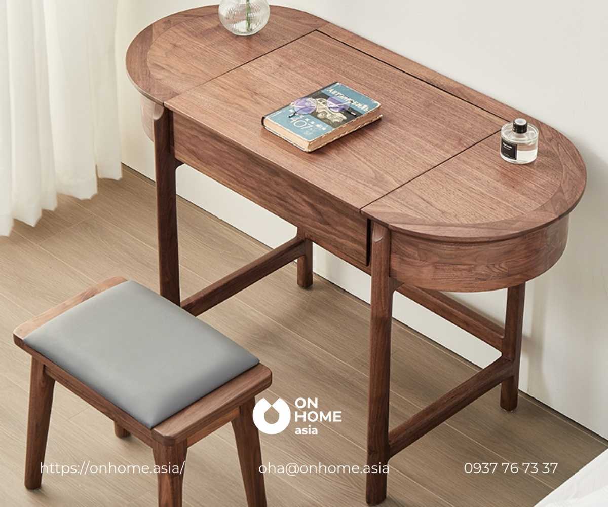 Bàn trang điểm gỗ Óc Chó hình Oval đẹp