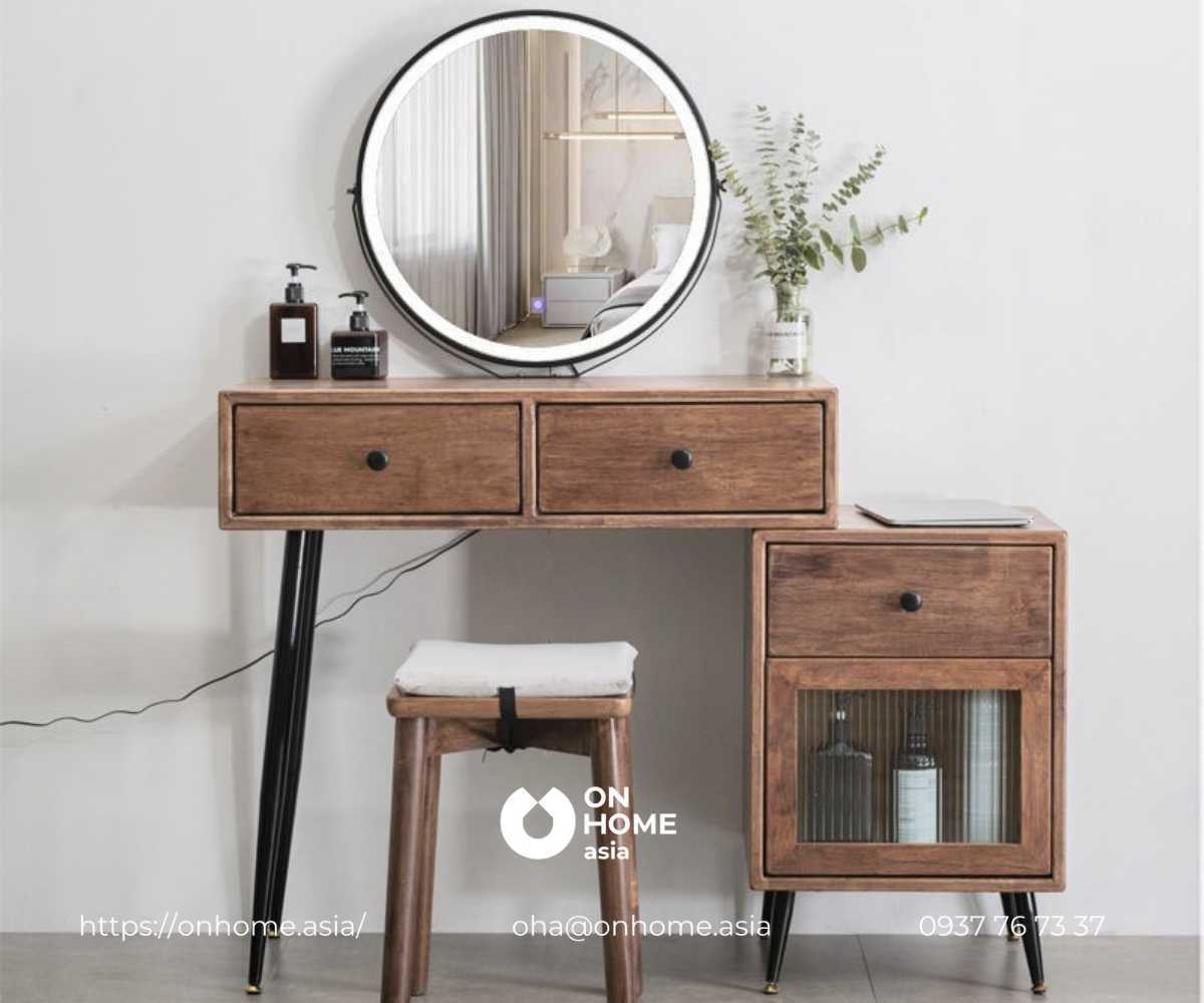 Bàn trang điểm bằng gỗ Óc Chó thiết kế đơn giản