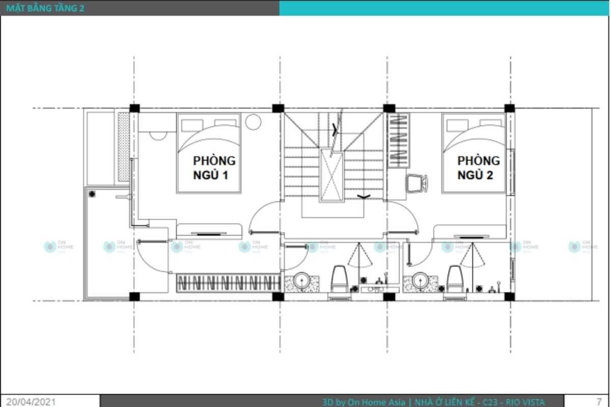 Bản vẽ thiết kế nội thất nhà phố tầng 2