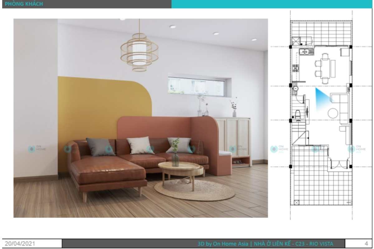 Phối cảnh ghế sofa phòng khách nhà phố