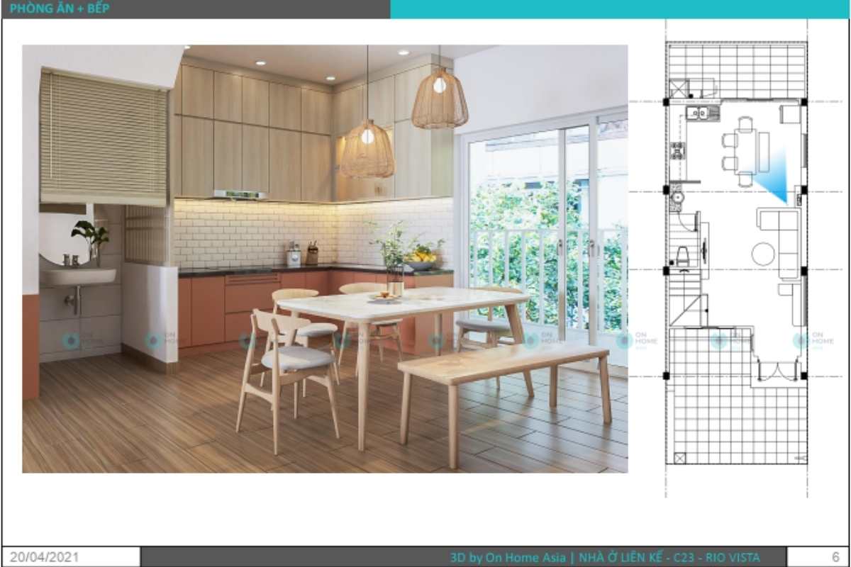 Phối cảnh bản vẽ thiết kế nội thất nhà phố dành cho phòng bếp