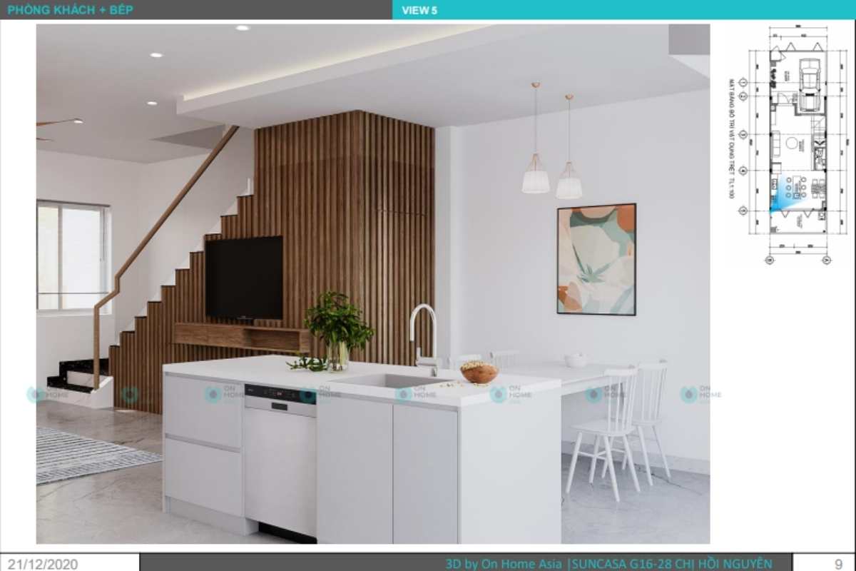 Phối cảnh đảo bếp sang trọng 