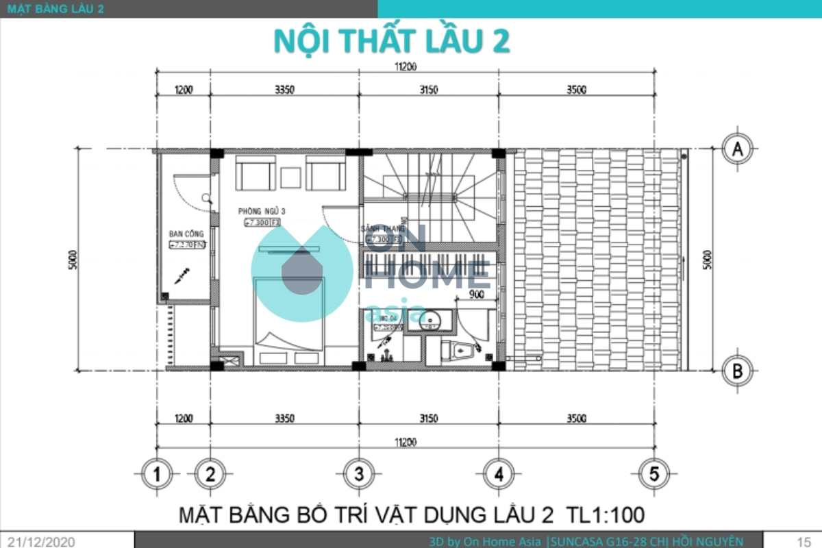 Bản vẽ thiết kế nội thất nhà phố lầu 2