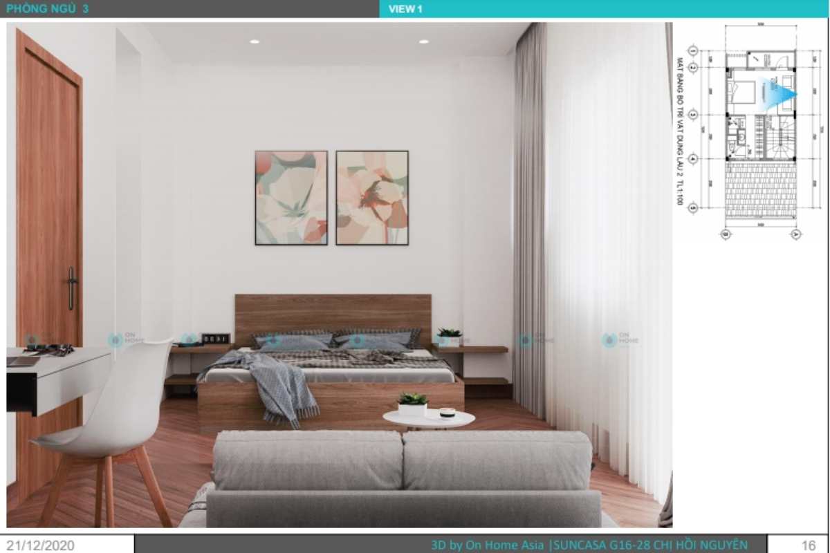 Phối cảnh nội thất phòng ngủ nhà phố liền kề