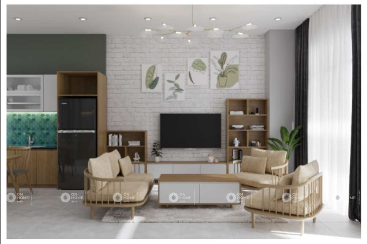 Phối cảnh nội thất phòng khách nhà phố 1 trệt 1 lầu&nbsp;