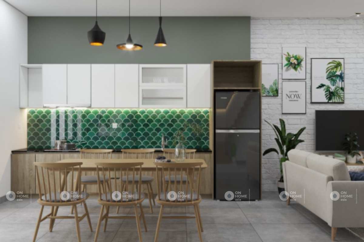 Phối cảnh nội thất phòng bếp nhà ống&nbsp;