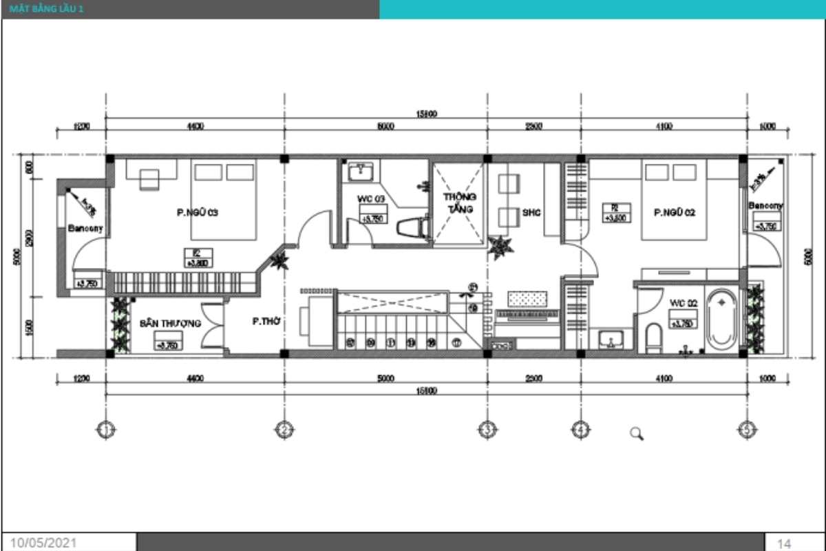 Bản vẽ nhà phố nhỏ đẹp 3 phòng ngủ