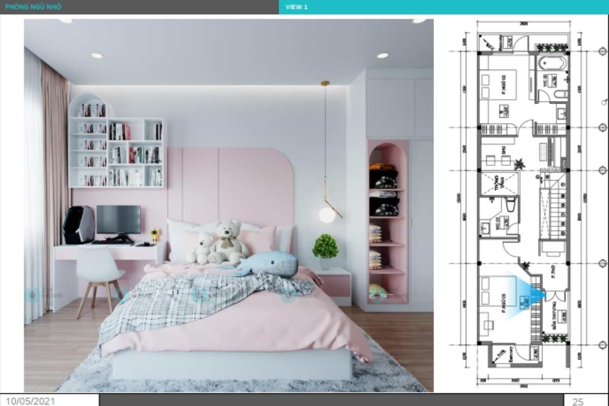 Phối cảnh nội thất phòng ngủ bé gái dễ thương