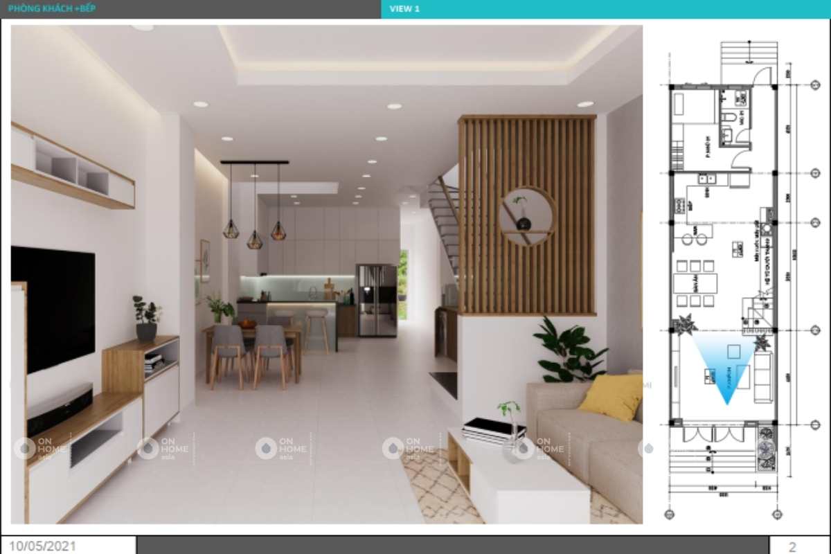 Phối cảnh nội thất phòng khách nhà phố hiện đại
