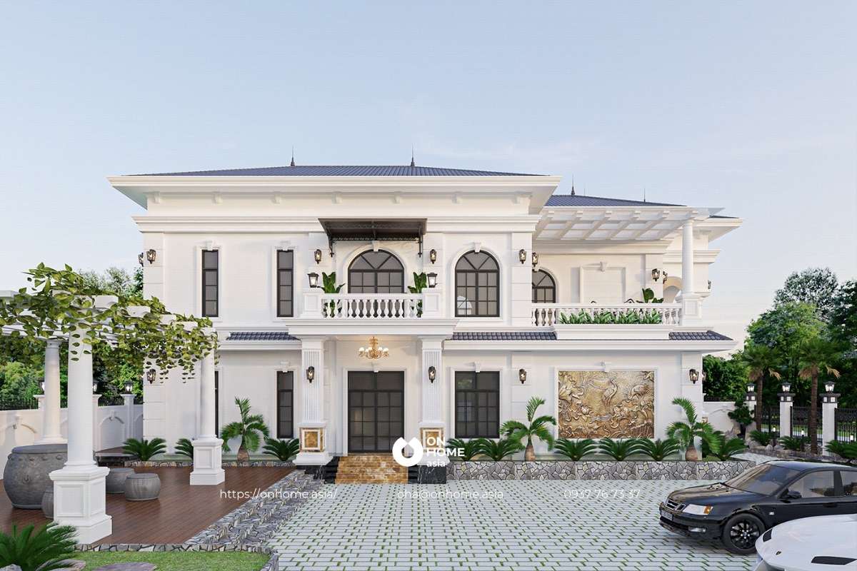 Thiết kế biệt thự chữ L 2 tầng 150m2 đẹp