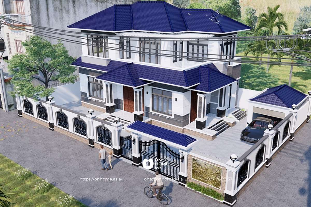 Thiết kế biệt thự 2 tầng chữ L mái Nhật đẹp