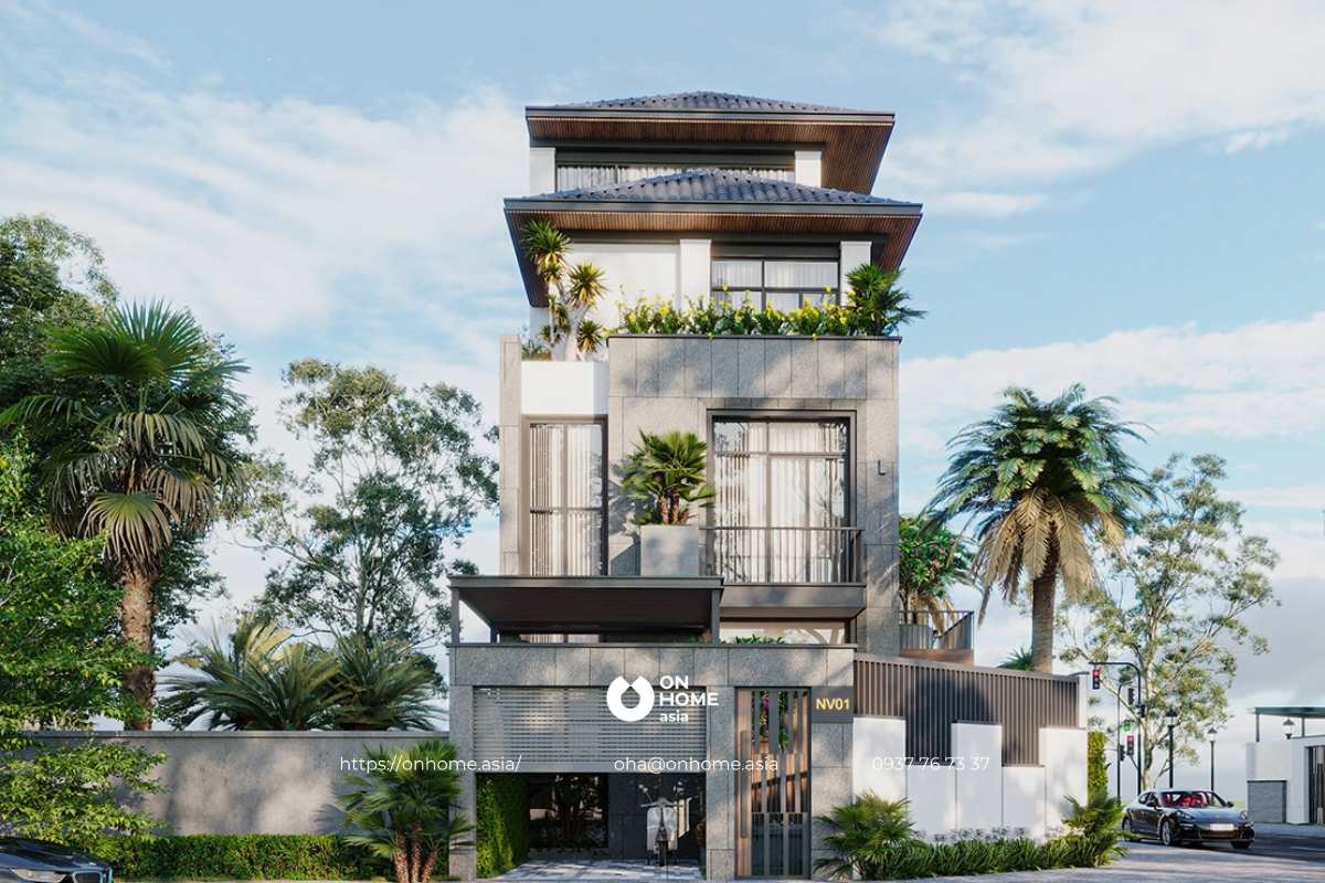 Mẫu nhà biệt thự 3 tầng hiện đại 100m2 2 mặt tiền