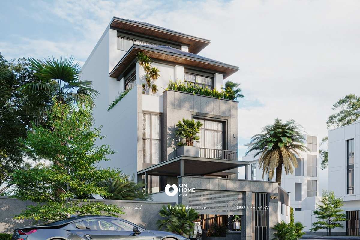 Mẫu nhà biệt thự 3 tầng 100m2 2 mặt tiền