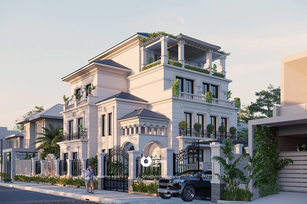 Biệt thự 3 tầng mái Nhật 6 phòng ngủ sang chảnh