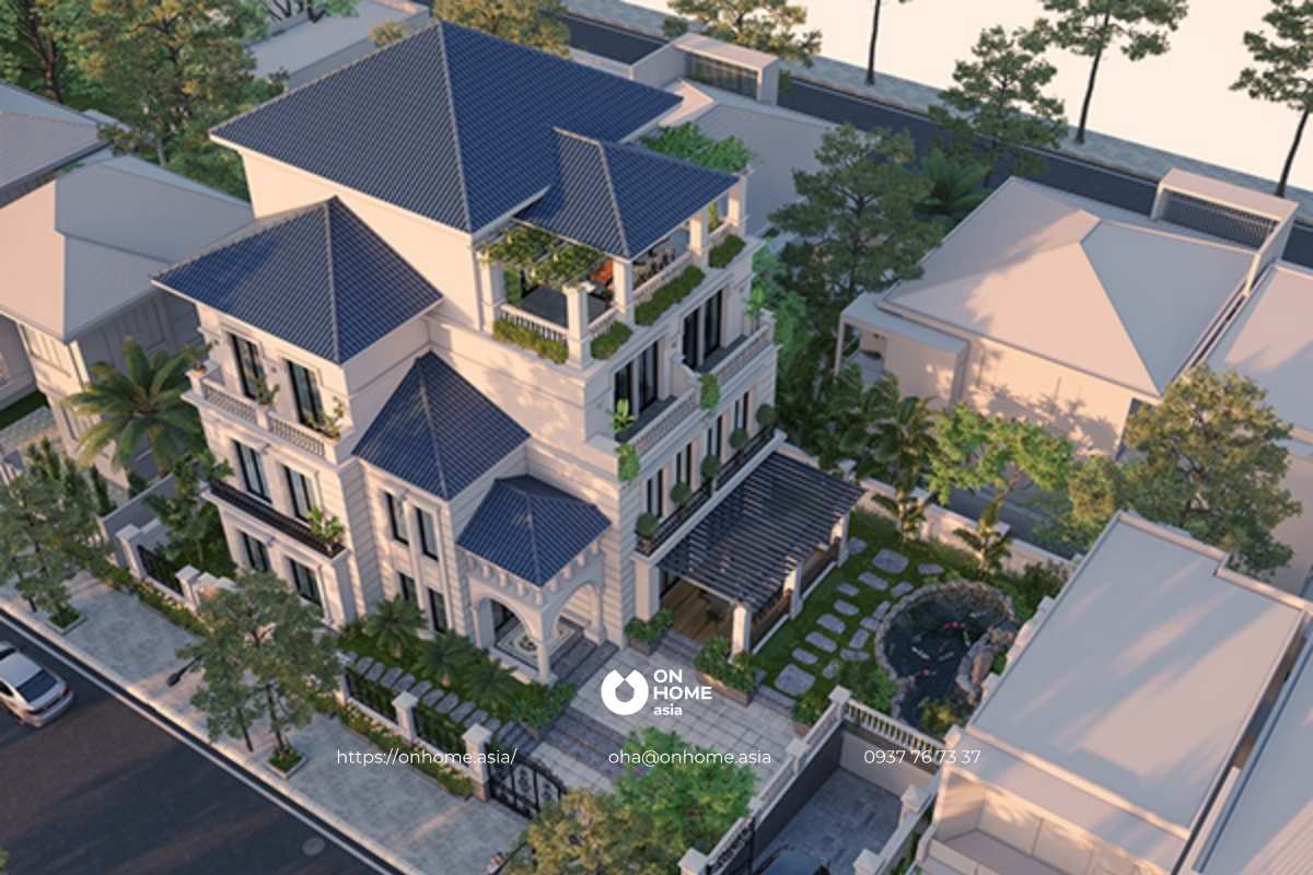 Nhà biệt thự 3 tầng mái Nhật 6 phòng ngủ