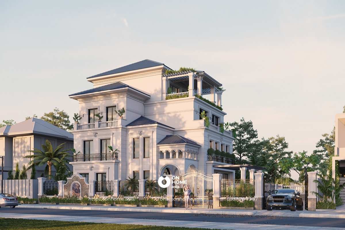 Nhà biệt thự 3 tầng mái Nhật 6 phòng ngủ đẹp