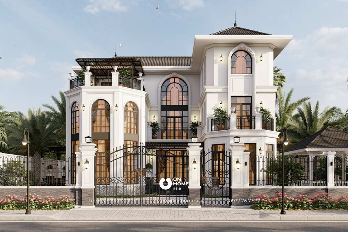 Mẫu biệt thự 3 tầng kiểu Pháp 7 phòng ngủ đẹp