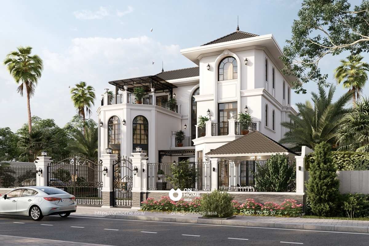 Nhà biệt thự 3 tầng kiểu Pháp 7 phòng ngủ sang trọng