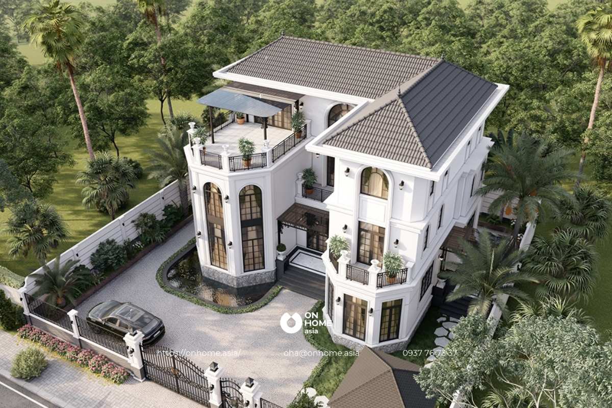 Nhà biệt thự kiểu Pháp 3 tầng có sân vườn