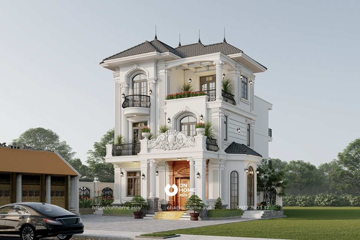 Biệt thự 3 tầng mái Thái phong cách Tân Cổ Điển 5 phòng ngủ