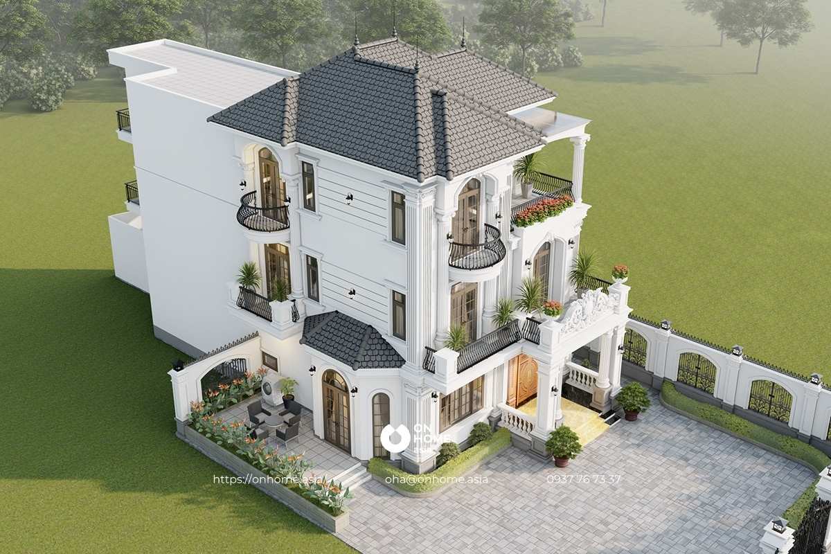 Mẫu nhà biệt thự mái Thái 3 tầng Tân Cổ Điển