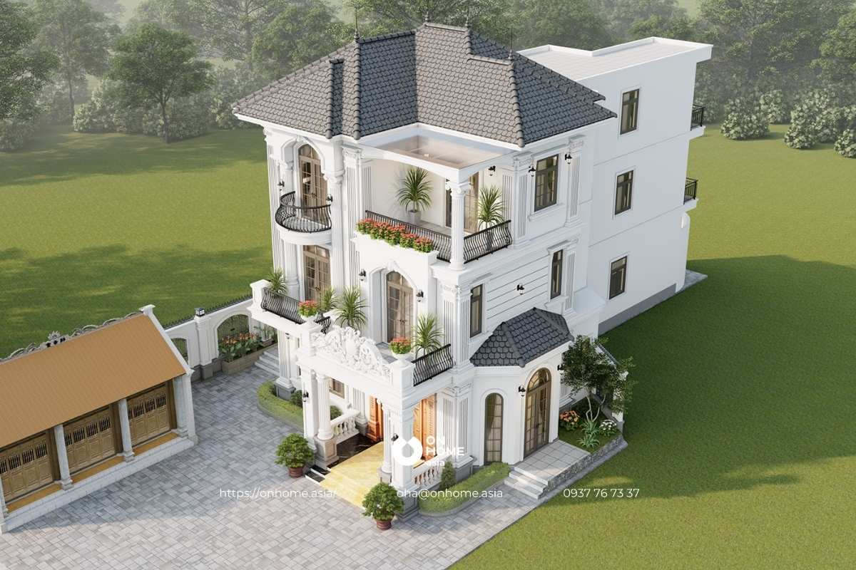 Biệt thự vườn mái Thái 3 tầng Tân Cổ Điển đẹp
