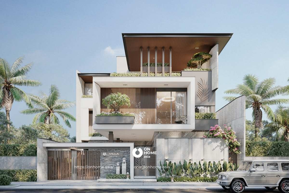 Mẫu biệt thự 3 tầng kiểu Nhật có sân vườn