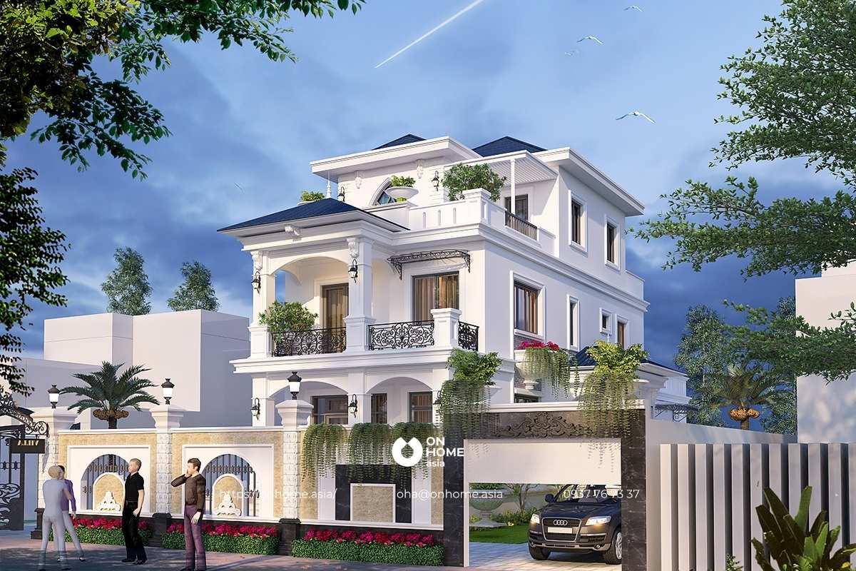 Bản vẽ biệt thự 3 tầng mái Thái sang trọng