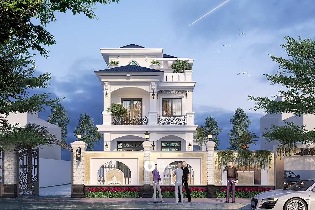 Bản vẽ biệt thự 3 tầng mái Thái phong cách Tân Cổ Điển