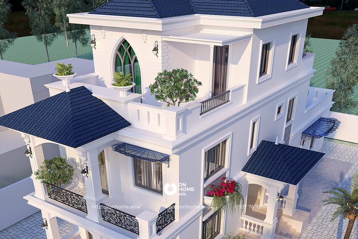 Bản vẽ biệt thự 3 tầng mái Thái đẹp