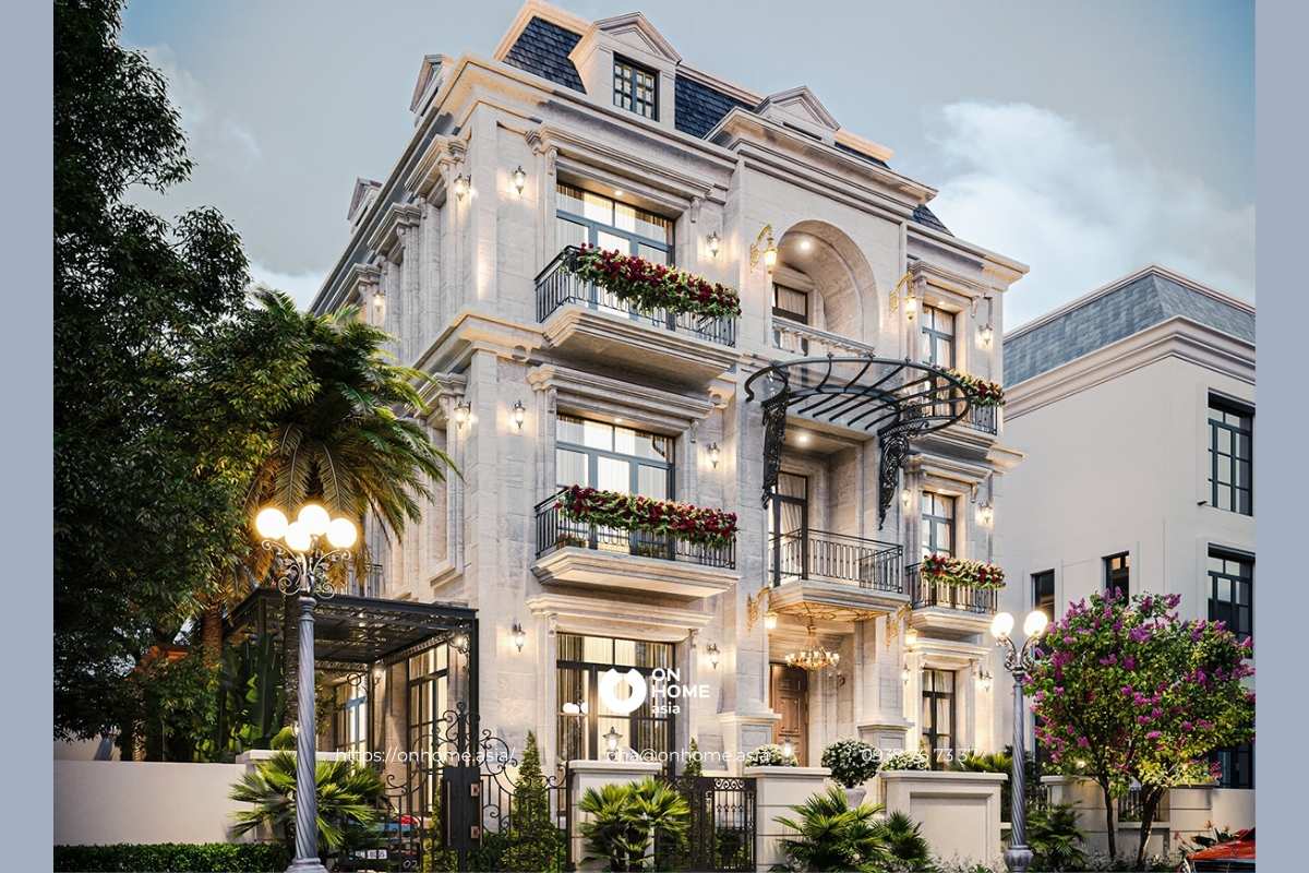 Thiết kế biệt thự 3 tầng Tân Cổ Điển kiểu Pháp 200m2
