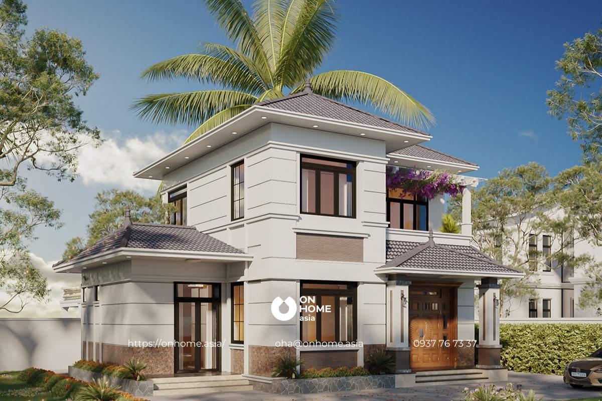 Mẫu biệt thự mái Thái 2 tầng phong cách Tân Cổ Điển