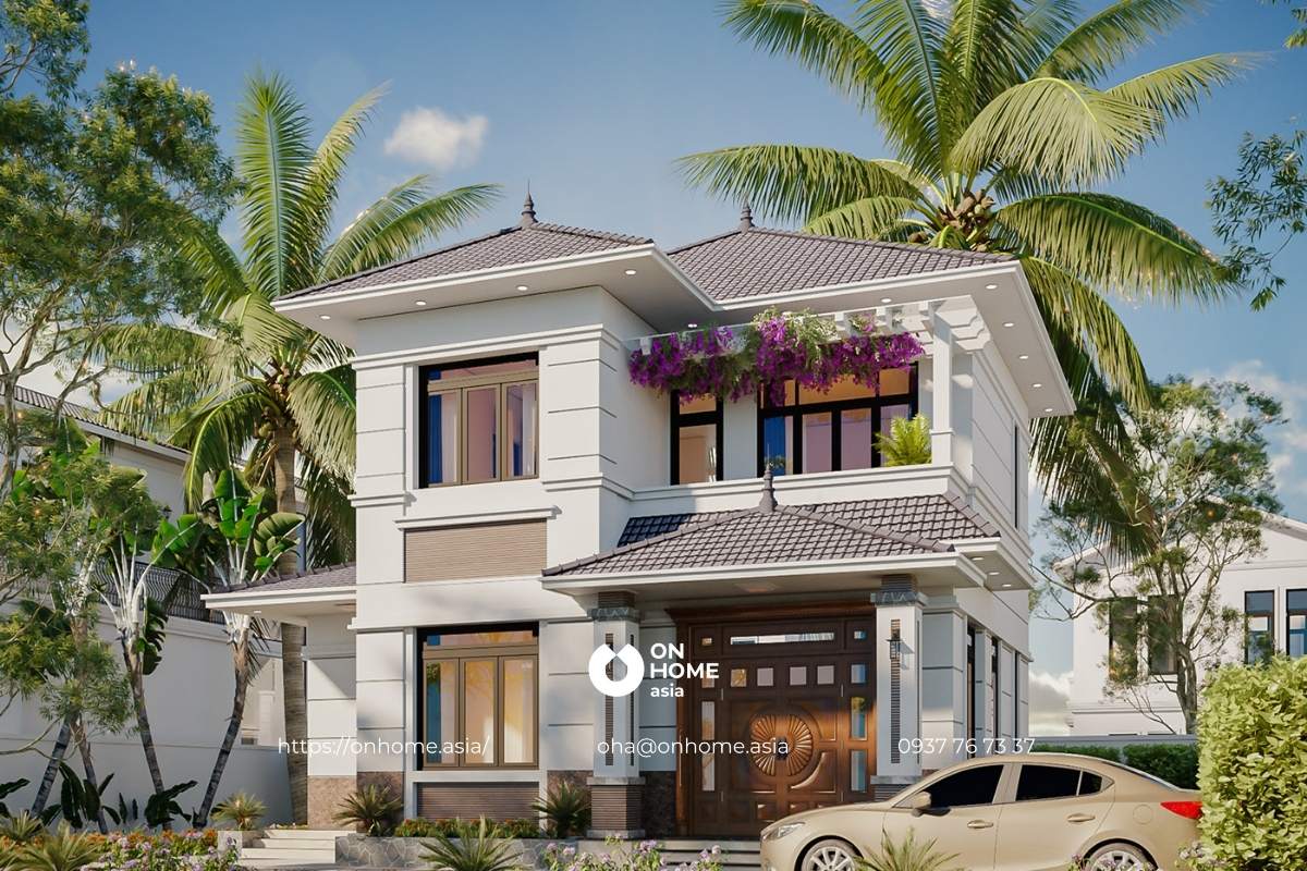 Mẫu biệt thự mái Thái 2 tầng phong cách Tân Cổ Điển