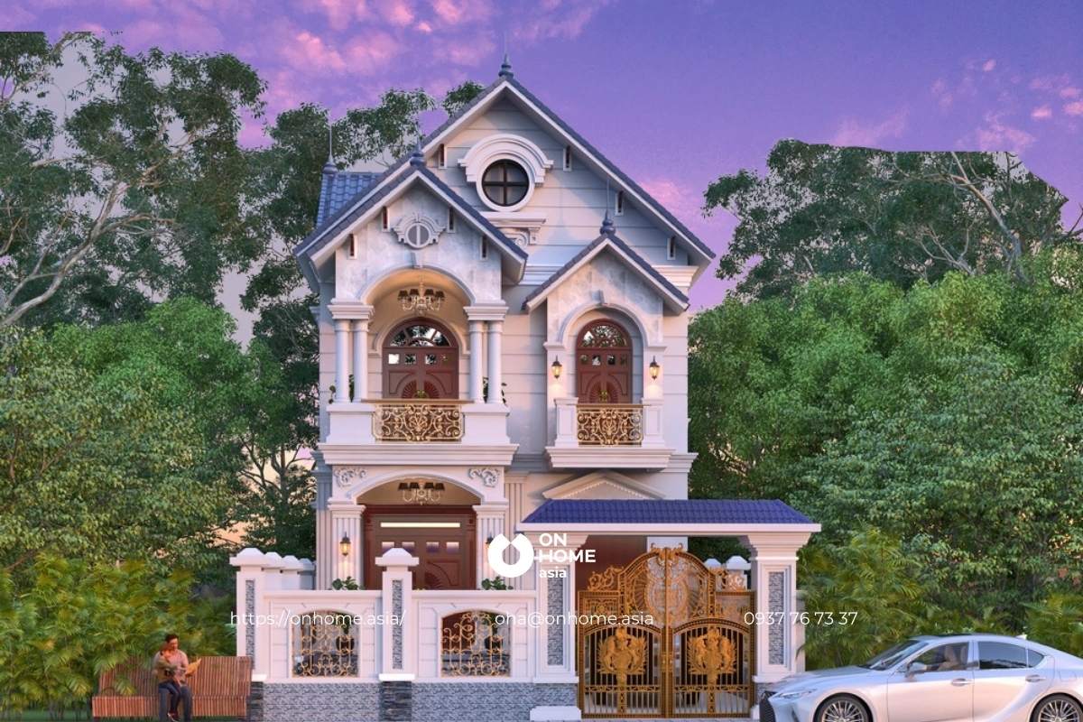 Bản vẽ biệt thự 2 tầng mái Thái sang trọng
