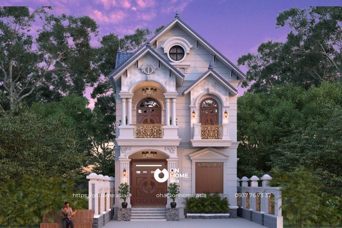 Bản vẽ biệt thự 2 tầng mái Thái sang trọng