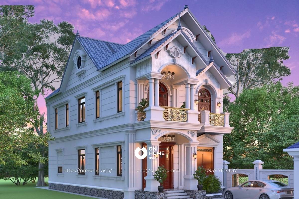 Bản vẽ biệt thự 2 tầng mái Thái đẹp