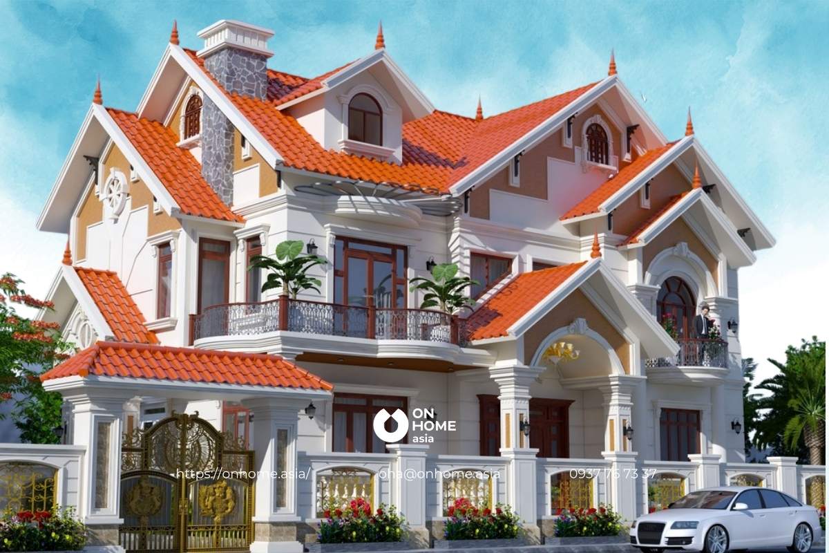 Bản vẽ thiết kế biệt thự mái Thái 2 tầng 6 phòng ngủ