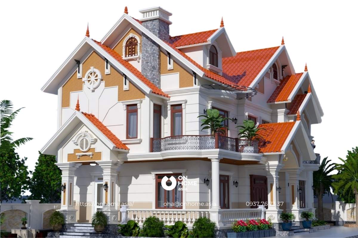 Bản vẽ thiết kế biệt thự mái Thái 2 tầng 6 phòng ngủ