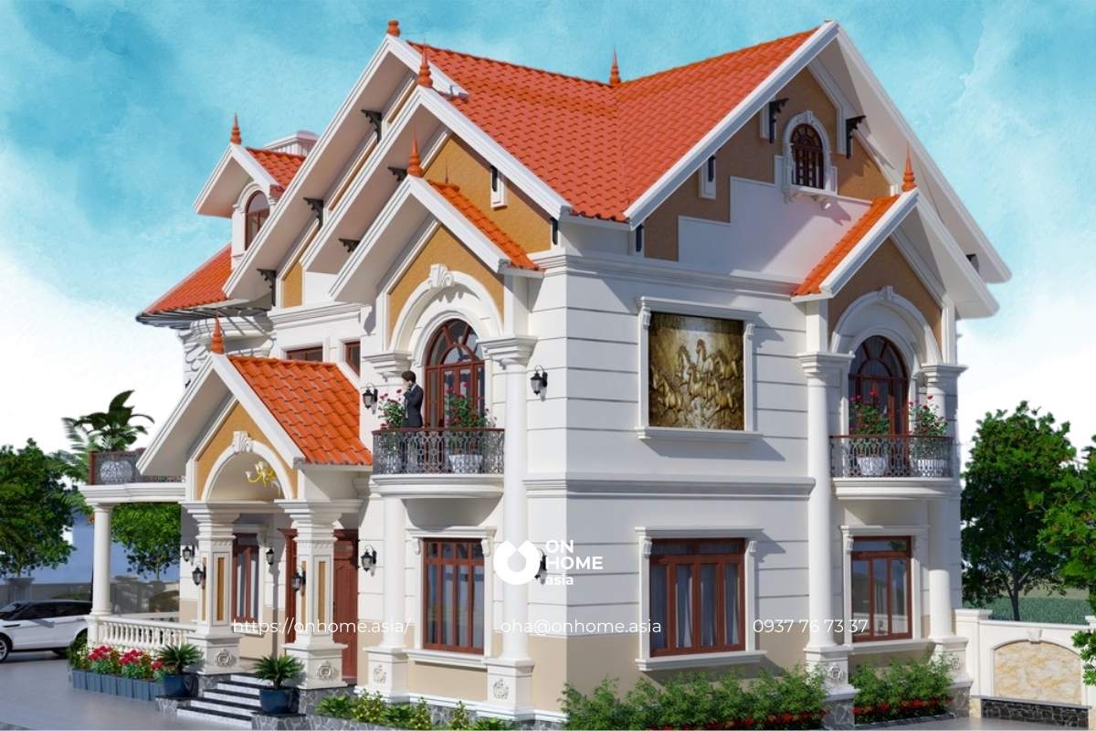 Bản vẽ thiết kế biệt thự mái Thái 2 tầng 6 phòng ngủ