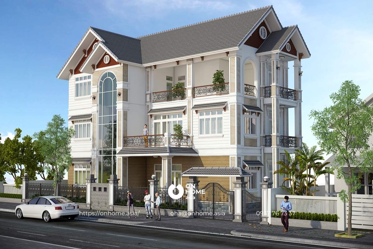 Bản vẽ biệt thự mái Thái hiện đại 3 tầng đẹp