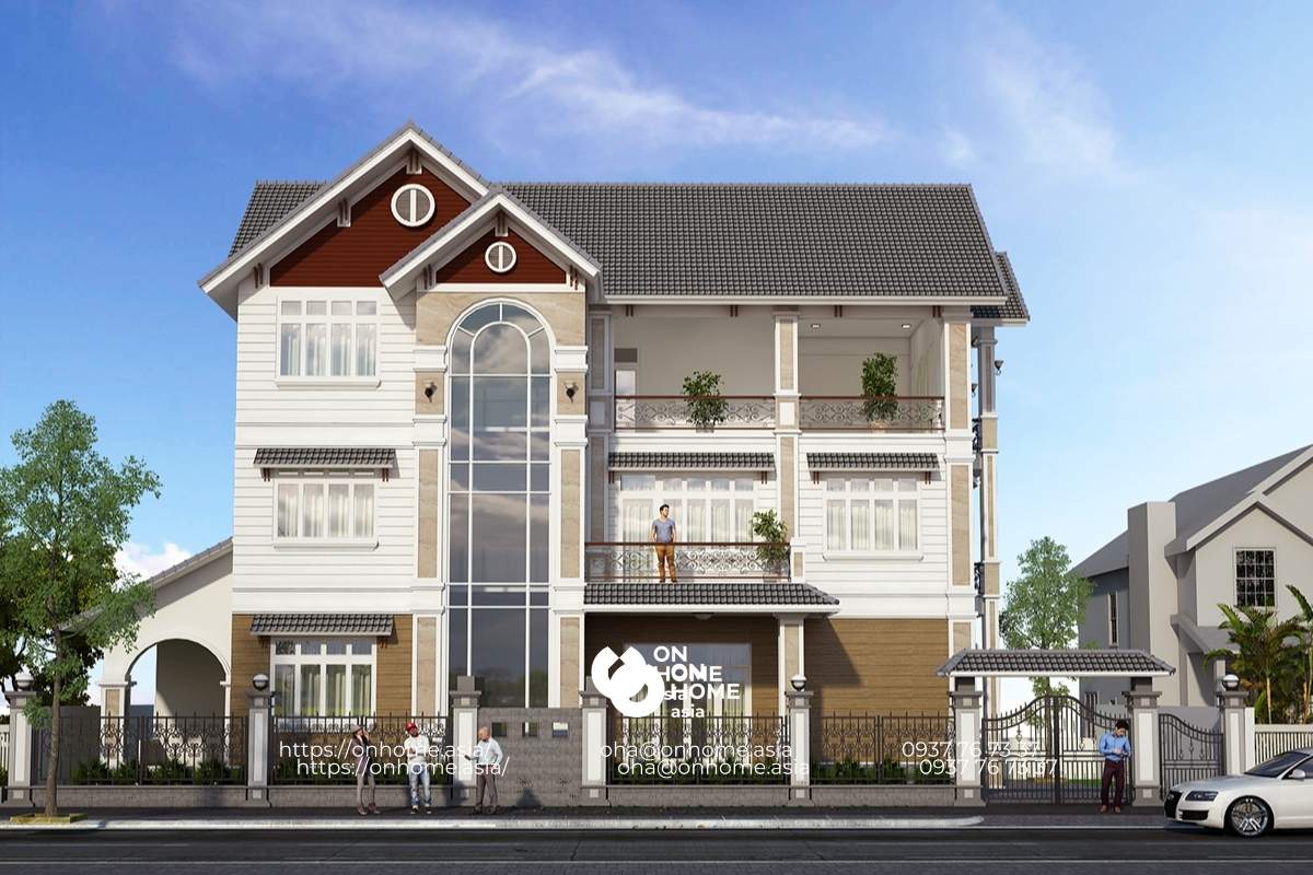 Bản vẽ biệt thự mái Thái hiện đại 3 tầng đẹp