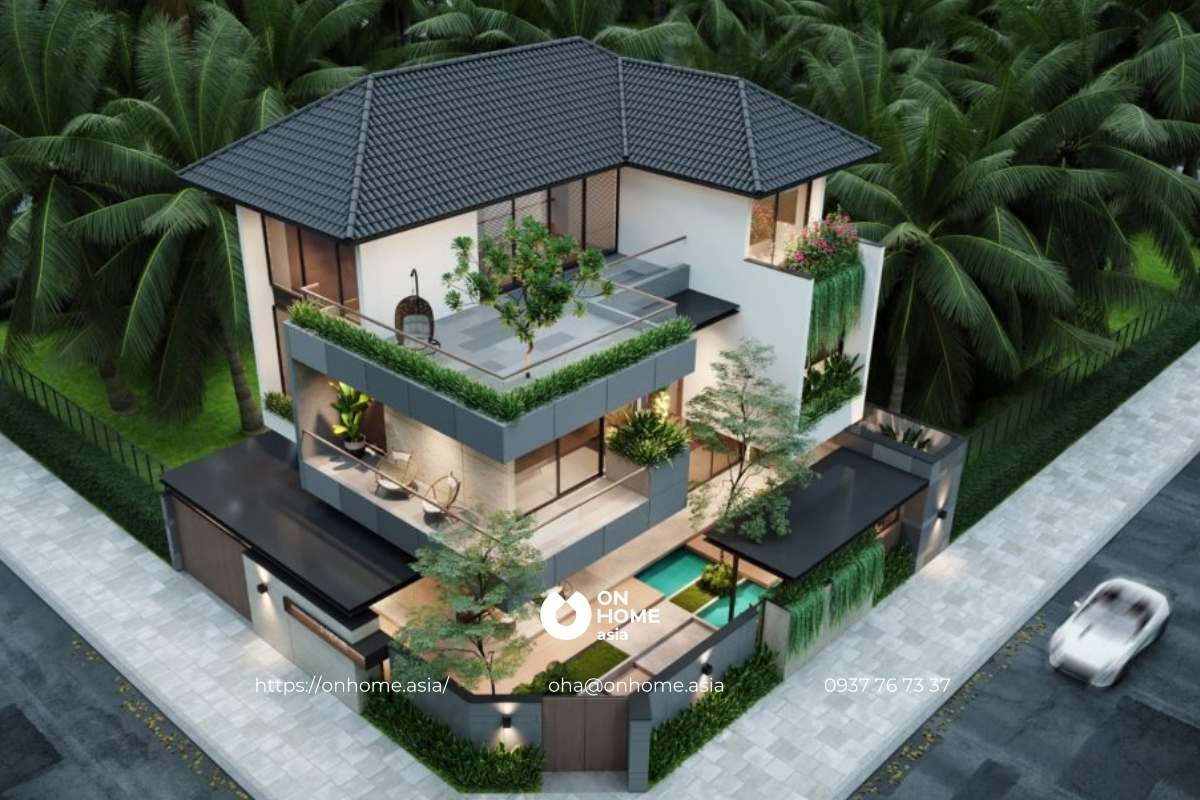 Thiết kế biệt thự nhà vườn đẹp có hồ bơi sang chảnh